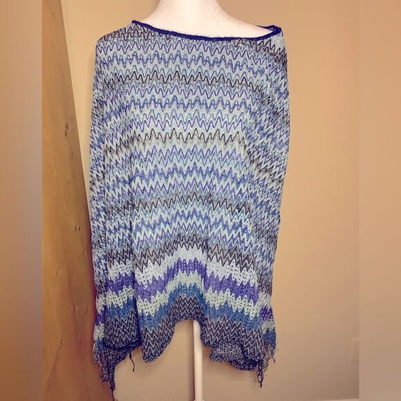 Auth NWOT Missoni Orange Label Zig Zag Chevron Stripe Cropped Poncho Wrap Shawl - Picture 3 of 11